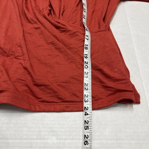 Elie Tahari Top Womens XL Burnt Orange Faux Wrap Jersey Knit Pullover Blouse - Picture 6 of 7